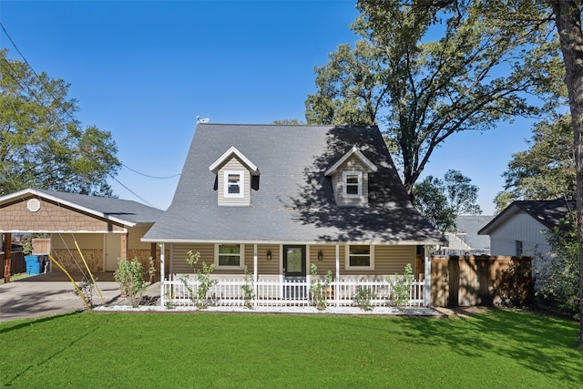 view of front facade with a front lawn and a carport