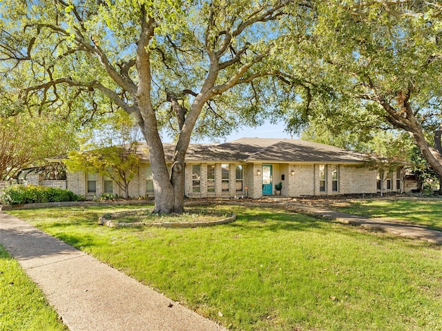 single story home featuring a front lawn