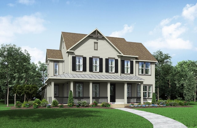 view of front of house featuring a porch and a front lawn