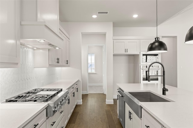 3304 Andesite Rd, Mckinney, TX 75071 - kitchen with a sink, appliances with stainless steel finishes, baseboards, white cabinetry, and dark wood-style flooring