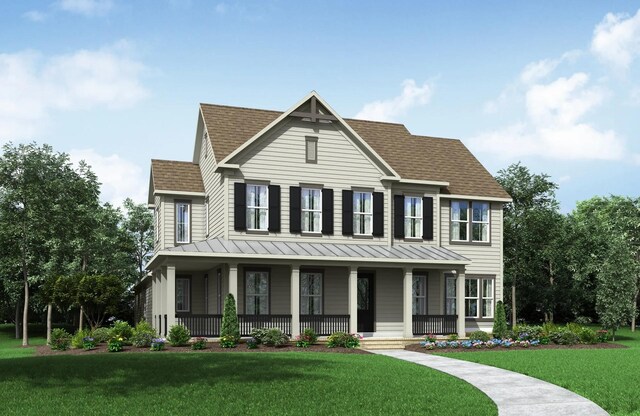 3304 Andesite Rd, Mckinney, TX 75071 - view of front of home with a standing seam roof, a shingled roof, covered porch, and a front yard