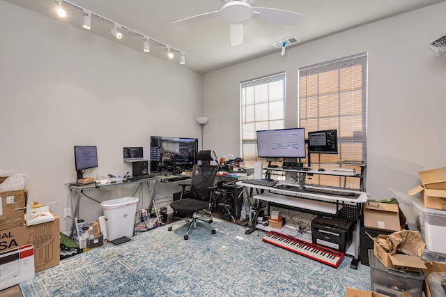 home office with ceiling fan