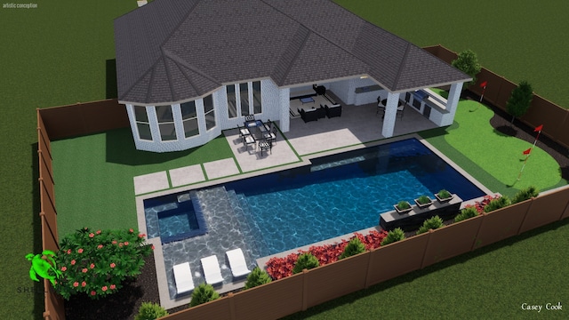 view of swimming pool featuring a patio area and an outdoor living space