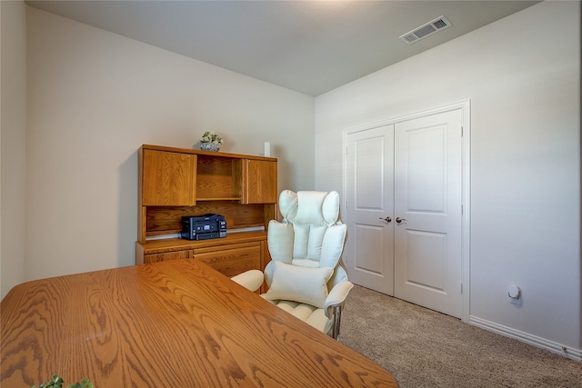 carpeted bedroom with a closet