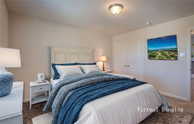 carpeted bedroom featuring a closet