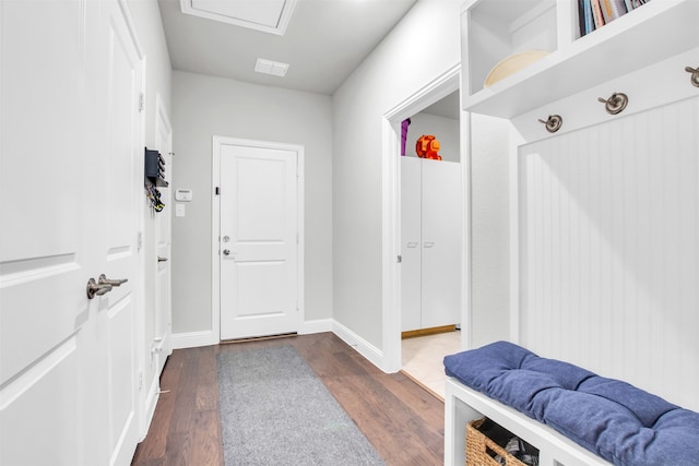 mudroom featuring dark hardwood / wood-style flooring