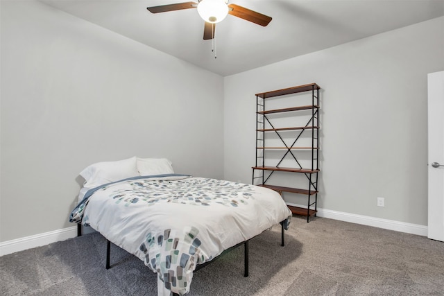 bedroom featuring carpet flooring and ceiling fan