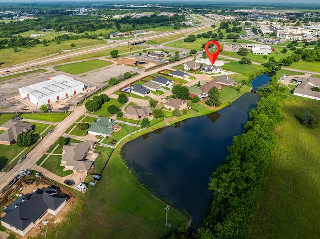 aerial view featuring a water view