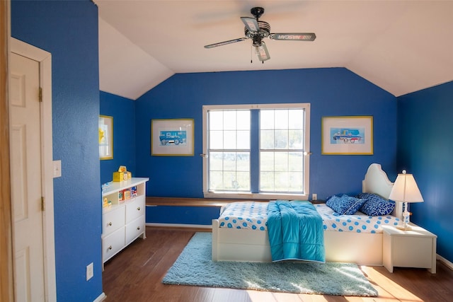 332 NW County Road 2005, Corsicana, TX 75110 - bedroom featuring vaulted ceiling, wood finished floors, baseboards, and a ceiling fan