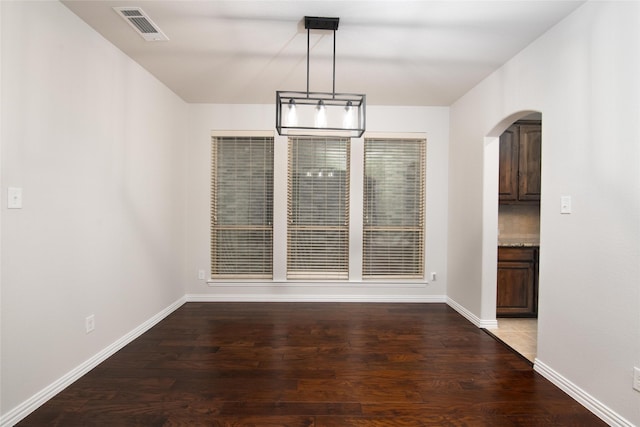 unfurnished dining area with dark hardwood / wood-style floors