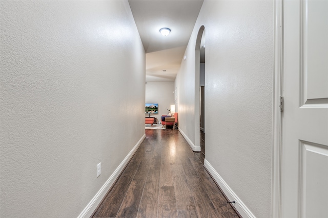 hallway with dark hardwood / wood-style floors