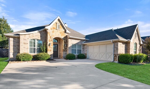 view of front of house with a front lawn and a garage