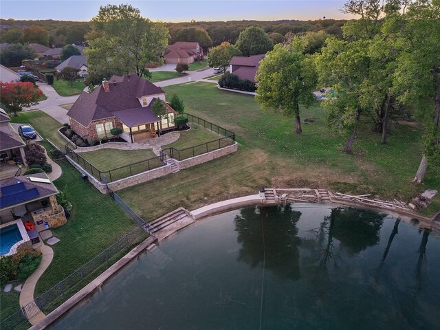 view of aerial view at dusk