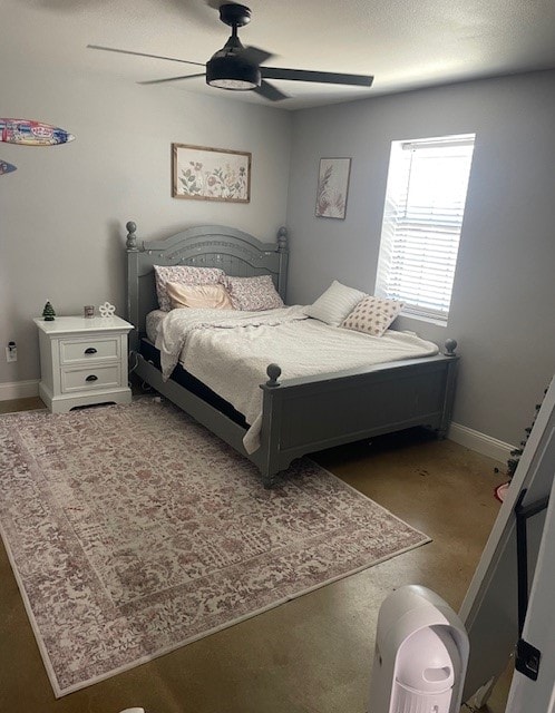 bedroom with carpet flooring and ceiling fan