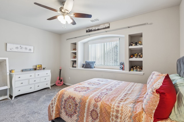 bedroom featuring carpet flooring and ceiling fan