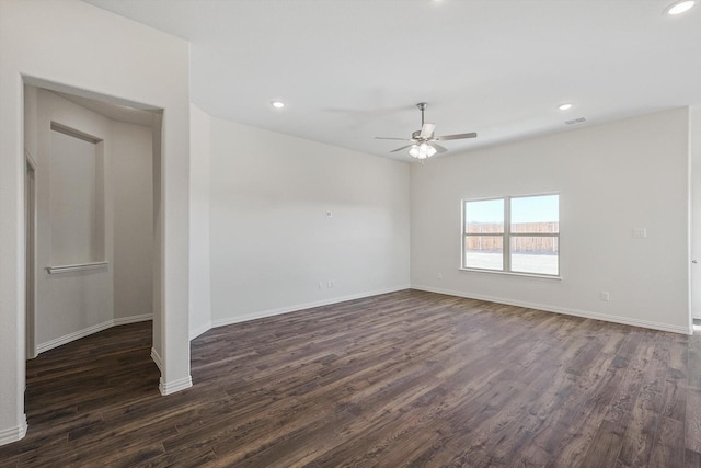 2511 Ridgecrest Ln, Sherman, TX 75092 - spare room with a ceiling fan, dark wood-type flooring, baseboards, and recessed lighting