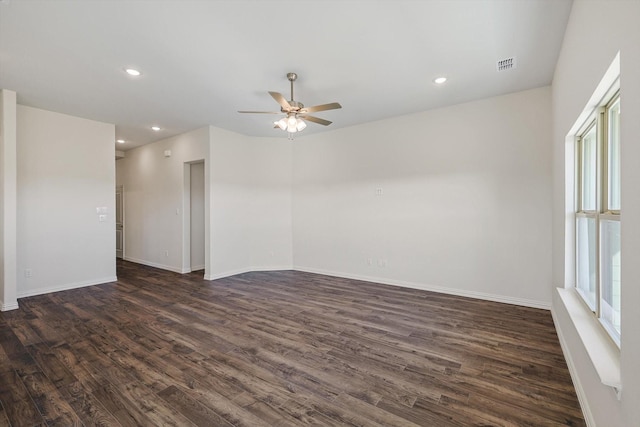 2511 Ridgecrest Ln, Sherman, TX 75092 - spare room with a ceiling fan, dark wood-style flooring, baseboards, and recessed lighting