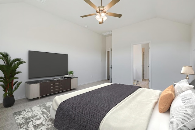 2511 Ridgecrest Ln, Sherman, TX 75092 - bedroom featuring vaulted ceiling, light carpet, baseboards, and ceiling fan