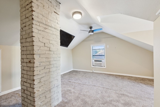 bonus room with carpet, vaulted ceiling, ceiling fan, and cooling unit