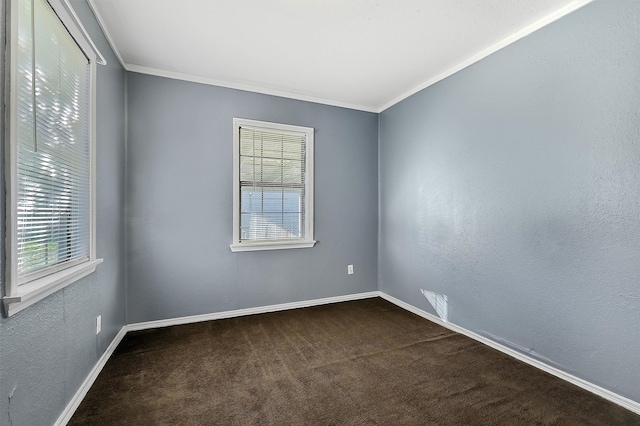 empty room with carpet flooring and ornamental molding