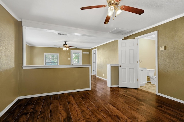 205 N Bean St, Howe, TX 75459 - unfurnished room with ceiling fan, wood finished floors, baseboards, ornamental molding, and a textured wall