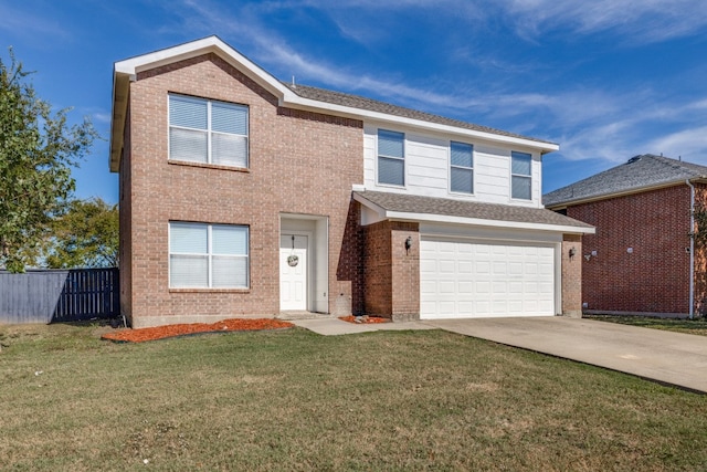 view of front property with a garage and a front lawn