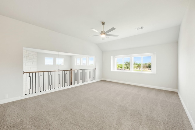 116 Harlan Ct, Aledo, TX 76008 - spare room featuring ceiling fan, carpet flooring, baseboards, and vaulted ceiling