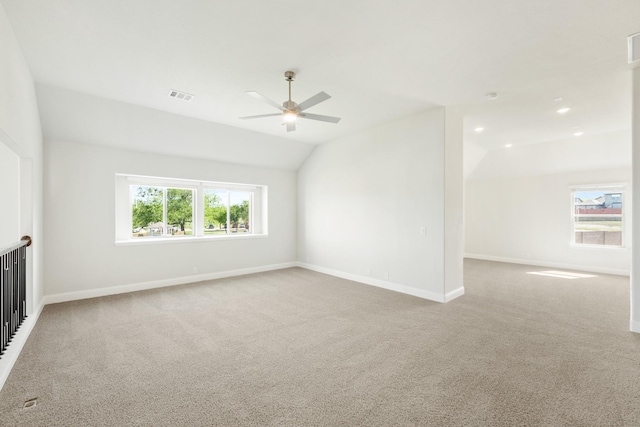 116 Harlan Ct, Aledo, TX 76008 - unfurnished living room featuring ceiling fan, lofted ceiling, light carpet, and baseboards