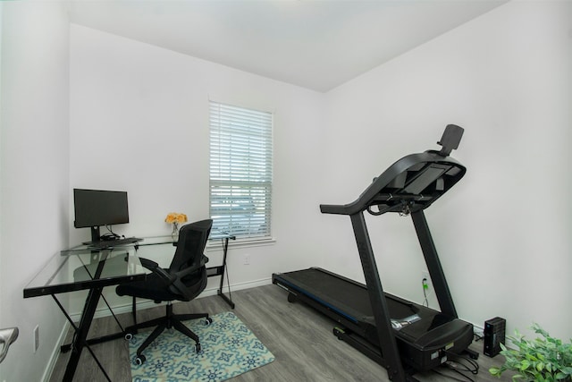 home office featuring hardwood / wood-style floors