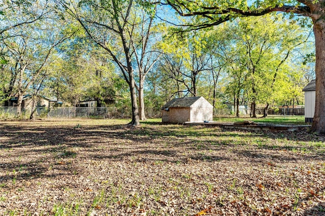 view of yard with a storage shed