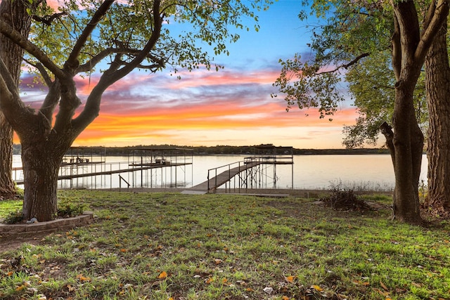 view of dock with a water view