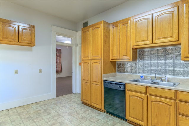 kitchen featuring backsplash, dishwasher, and sink