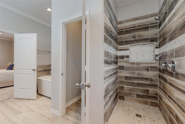 bathroom featuring plus walk in shower