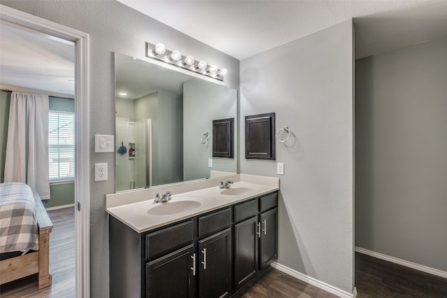 bathroom featuring hardwood / wood-style floors and vanity