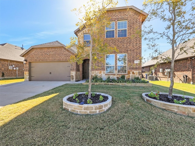 view of front of property featuring central AC and a front yard