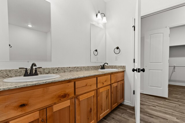 bathroom featuring hardwood / wood-style floors and vanity