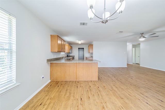 kitchen with light hardwood / wood-style flooring, sink, a wealth of natural light, and kitchen peninsula