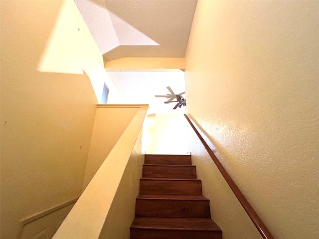 stairway with ceiling fan