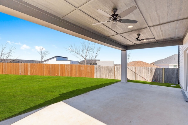 view of patio / terrace with ceiling fan and a fenced backyard