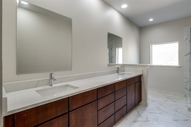 bathroom featuring vanity and walk in shower