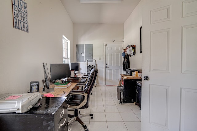 view of tiled home office