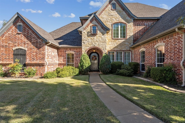 view of front of home featuring a front lawn