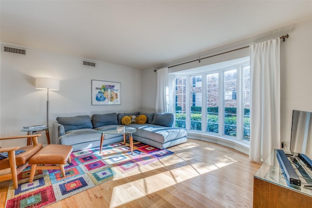 living room with light hardwood / wood-style flooring