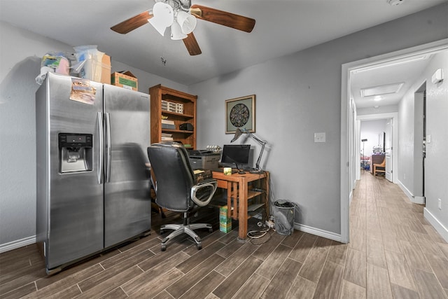 office space with ceiling fan and wood-type flooring