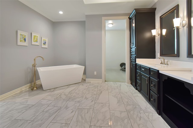 bathroom with a tub to relax in and vanity