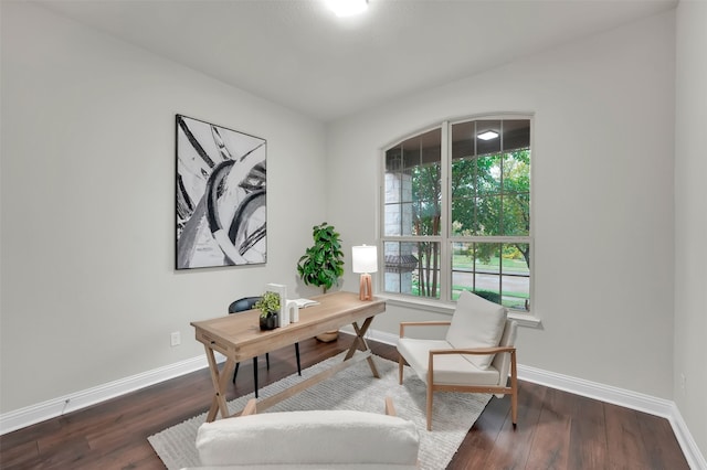 office space with dark wood-type flooring