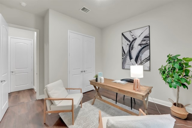 home office featuring wood-type flooring