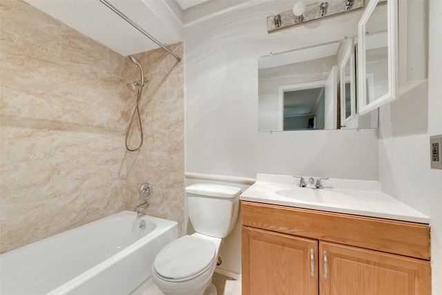 full bathroom featuring vanity, toilet, and tiled shower / bath combo