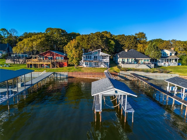 dock area with a water view