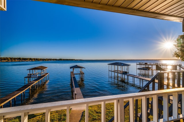 view of dock with a water view